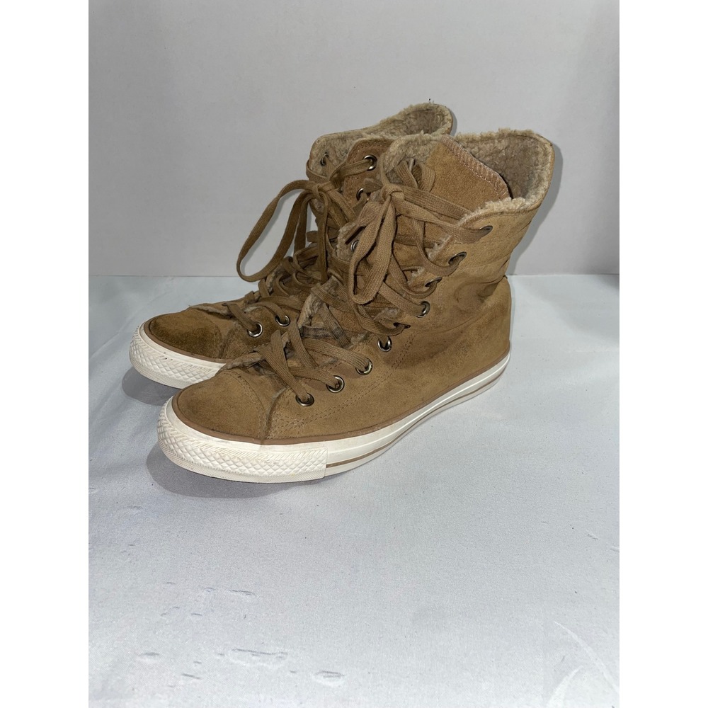 Converse Chuck Taylor All Star Hi Suede Faux Fur Lined Tan Boots 553424C‎ Womens
